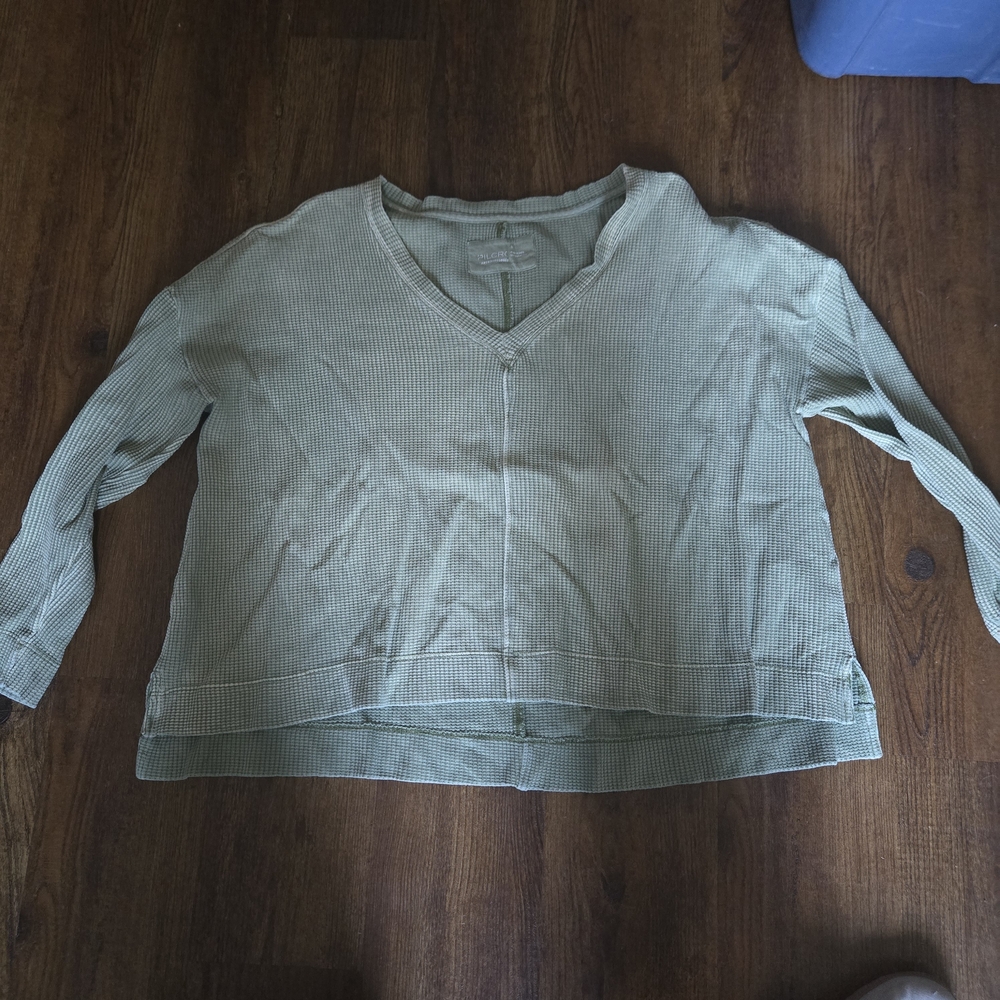 Anthropologie Pilcro Sage Green Waffle V-Neck Top